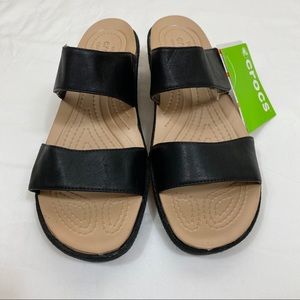 Crocs a-leigh 2-strap Mini Wedge Black SIZE 10